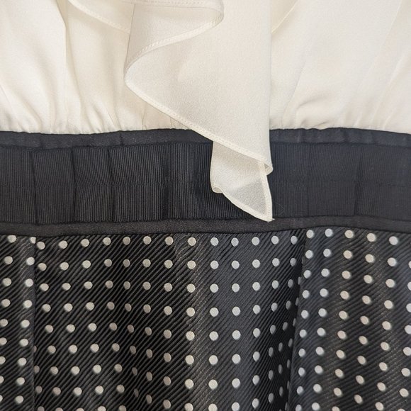 Max and Cleo Sleeveless Dress Sheath Polka Dot Ruffle Empire Waist Black Sz 4 - Picture 4 of 12